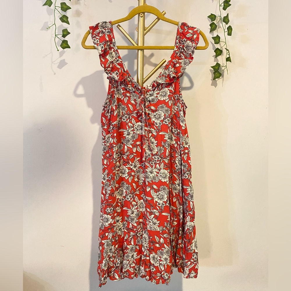 Red, Black, and White Floral Dress